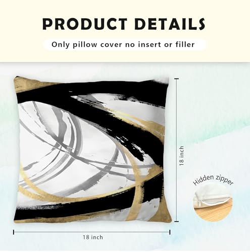 Abstract Black, White, and Gold Pillow Covers - 45.7 cm