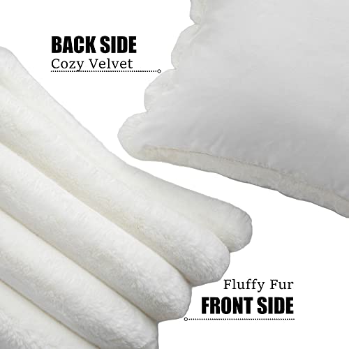 Cream White Faux Fur Striped Throw Pillow Covers