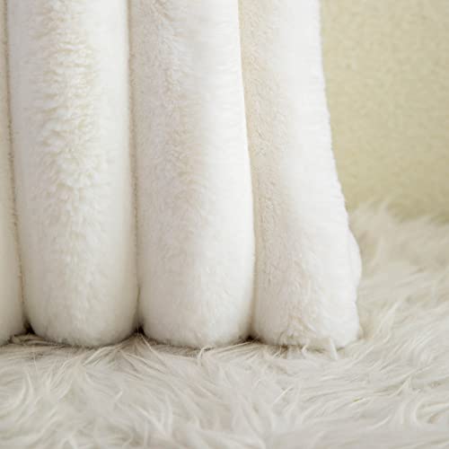 Cream White Faux Fur Striped Throw Pillow Covers