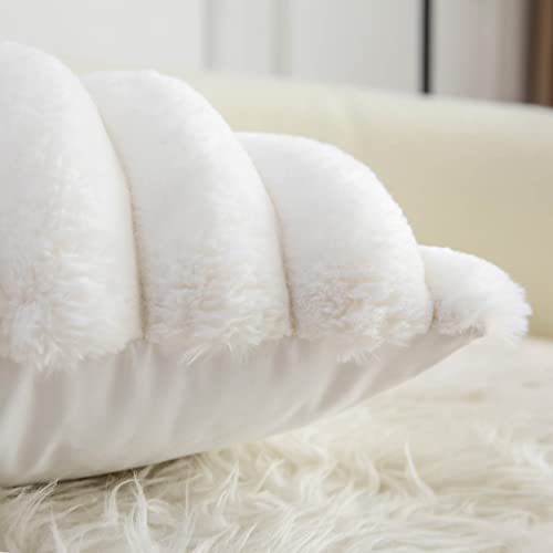 Cream White Faux Fur Striped Throw Pillow Covers