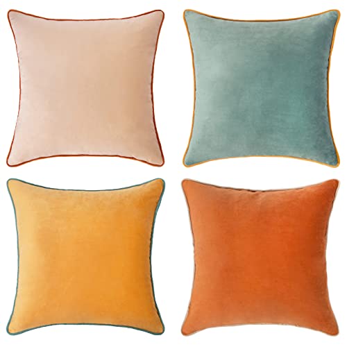 Set of 4 Reversible Velvet Throw Pillow Covers