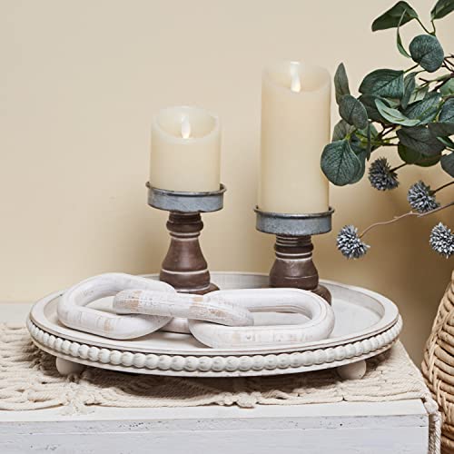 Wood Beaded Tray with Tassels for Home Decor