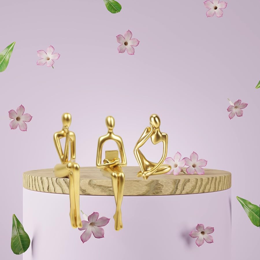 Set of 3 Gold Abstract Thinker Statues