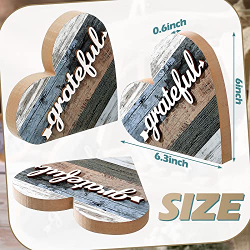 Jetec 2 Pcs Rustic Wood Home Sign Farmhouse Love Wooden Heart Shaped Table Centerpiece Valentines Day Decoration for Home Kitchen Living Room Dining Room Table Decoration (Grateful Style)