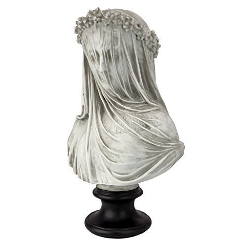 Design Toscano Veiled Maiden Indoor Bust Statue, 9 Inches Wide, 14 Inches Tall, Handcast Polyresin, Antiqued White Finish with a Black Painted Base