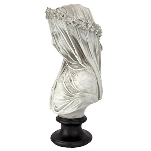 Design Toscano Veiled Maiden Indoor Bust Statue, 9 Inches Wide, 14 Inches Tall, Handcast Polyresin, Antiqued White Finish with a Black Painted Base