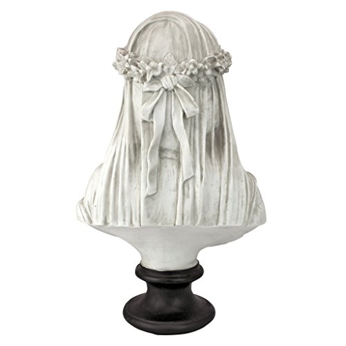 Design Toscano Veiled Maiden Indoor Bust Statue, 9 Inches Wide, 14 Inches Tall, Handcast Polyresin, Antiqued White Finish with a Black Painted Base