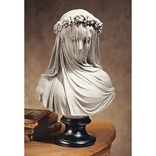 Design Toscano Veiled Maiden Indoor Bust Statue, 9 Inches Wide, 14 Inches Tall, Handcast Polyresin, Antiqued White Finish with a Black Painted Base