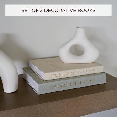 ZICOTO Beautiful Decorative Books - Set of 2 Linen Boxes Enhance Your Coffee Table, Bookshelf or Mantle Decor - Stylish Fake/Faux Books for Modern Home Decoration, Photo Storage and as a Keepsake Box