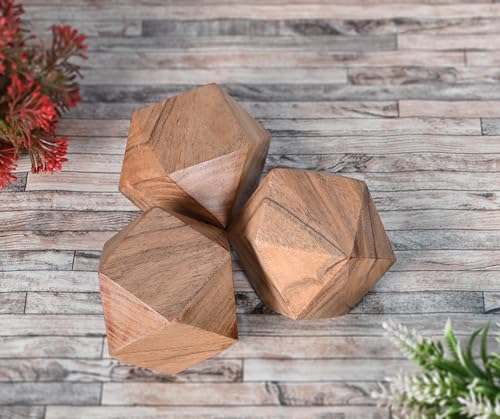 NIRMAN Acacia Wood Decorative Wood Ball for Centerpiece or Individual Use Ideal for Use in Living, Dining Room, Coffee Table Centerpiece Home Décor (3" x 3" x 3"), (Set of 3)