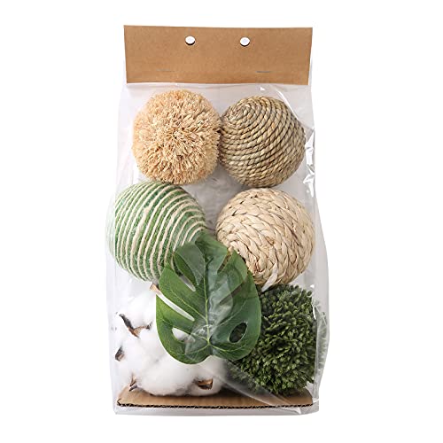 CIR OASES 6pcs 3.5inch Woven Wicker Rattan Balls Decorative Ball Twig Orbs Green Orbs Vase Bowl Filler for Tabletop Decor