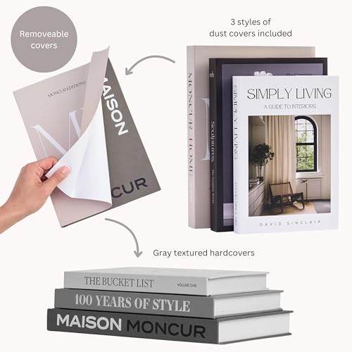 Moncur Home Decorative Coffee Table Books for Home Décor Accents Bookshelf Mid Century Modern Black and White Fake Books With Real Blank Pages Shelf Decor Aesthetic Removable Covers Set of 3
