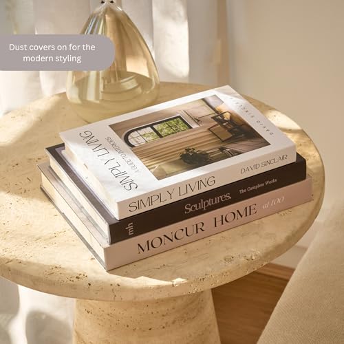 Moncur Home Decorative Coffee Table Books for Home Décor Accents Bookshelf Mid Century Modern Black and White Fake Books With Real Blank Pages Shelf Decor Aesthetic Removable Covers Set of 3