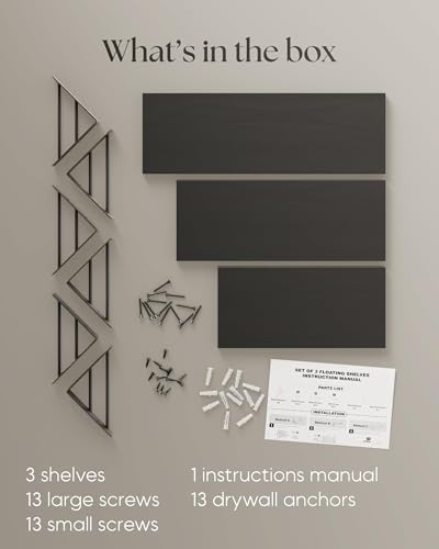 BAYKA Wall Shelves for Bedroom Decor, Floating Shelves for Wall Storage, Wall Mounted Rustic Wood Shelf for Books,Plants,Small Wall Shelf for Bathroom,Kitchen,Living Room(Black，Set of 3)