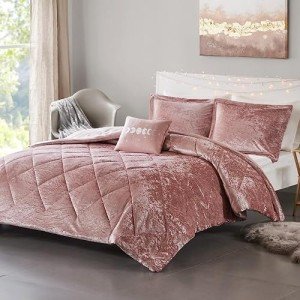 Luxe Velvet Comforter Set with Decorative Pillow, Blush
