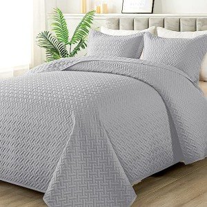 Light Grey Reversible Quilt Set for All Seasons