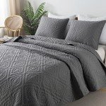Dark Grey Queen Size Boho Quilt Bedding Set