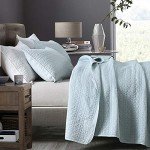 Aqua Blue Geometric Quilt Set for Queen Bed