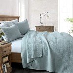 Aqua Blue Geometric Quilt Set for Queen Bed