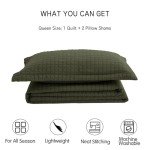 Olive Green Reversible Queen Quilt Set 3pcs
