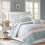 Floral Print Cotton Quilt Set, Full/Queen, Light Teal