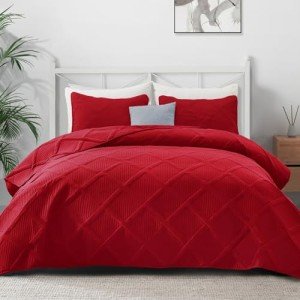 Oversized Red King Quilt Set - 3 Pieces