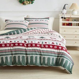 Reversible Christmas Duvet Cover Set, Queen Size