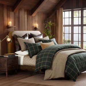 Hunter Green Windowpane 3-Piece Queen Duvet Set
