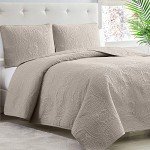 Beige King Bedspread Coverlet Set with Shams