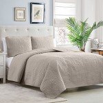 Beige King Bedspread Coverlet Set with Shams