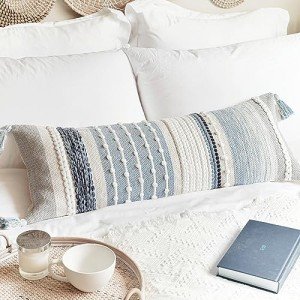 Coastal Blue Boho Lumbar Pillow Cover 35.6 x 91.4 cm