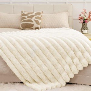 Cozy Striped Plush Throw Blanket 127 x 152 cm
