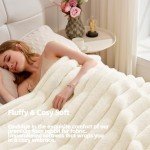 Cozy Striped Plush Throw Blanket 127 x 152 cm