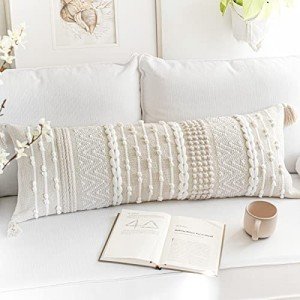 BlissBlush Cream Boho Lumbar Pillow Cover 35.6x91.4 cm