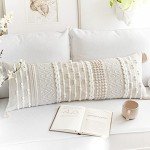 BlissBlush Cream Boho Lumbar Pillow Cover 35.6x91.4 cm
