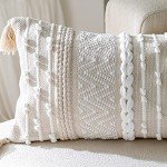 BlissBlush Cream Boho Lumbar Pillow Cover 35.6x91.4 cm