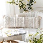 BlissBlush Cream Boho Lumbar Pillow Cover 35.6x91.4 cm