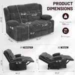 IROSTAE Loveseat Recliner Sofa, 2 Seater Minimalist Style Fabric Manual Pull Tab Reclining Loveseat with USB Charge Ports, Cup Holders, Recliner Love Seat Couches for Living Room, RV, Gray