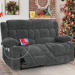 IROSTAE Loveseat Recliner Sofa, 2 Seater Minimalist Style Fabric Manual Pull Tab Reclining Loveseat with USB Charge Ports, Cup Holders, Recliner Love Seat Couches for Living Room, RV, Gray