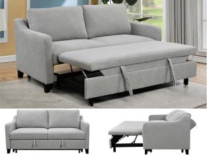 ZIGHTH 69-Inch Convertible Queen Size Sleeper Sofa Bed, Linen Loveseat Sofa Couch with Pull Out Bed and Adjustable Backrest for Living Room - Light Gray