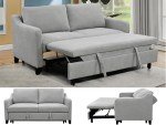 ZIGHTH 69-Inch Convertible Queen Size Sleeper Sofa Bed, Linen Loveseat Sofa Couch with Pull Out Bed and Adjustable Backrest for Living Room - Light Gray