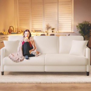 Beige Comfy Loveseat Sofa with Pillows