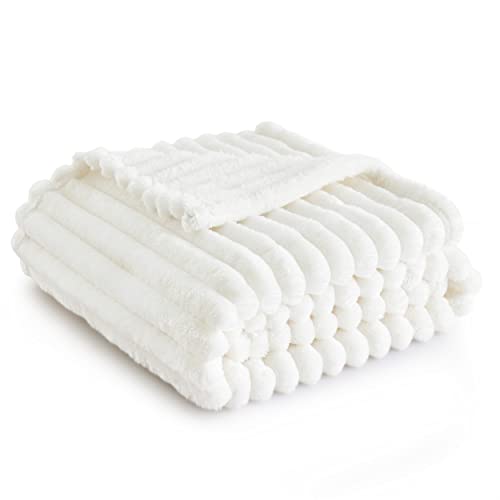 Cozy White Throw Blanket for Couch 50x60 IN