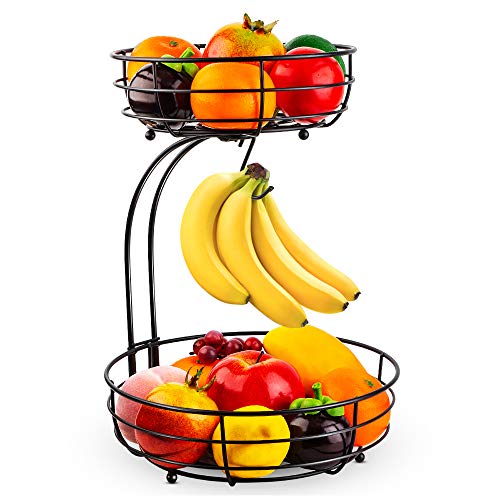 Black 2-Tier Iron Fruit and Vegetable Basket