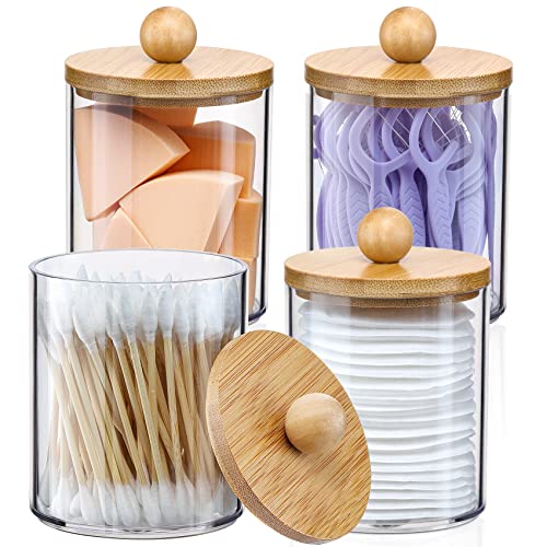 Bamboo Lid Qtip Holder Dispenser Set of 4