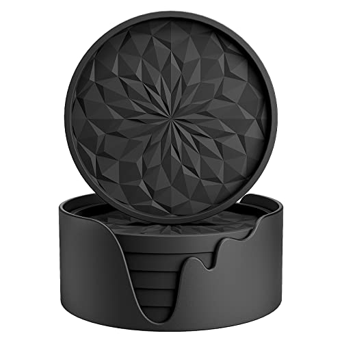 Silicone Coaster Set with Holder - Black