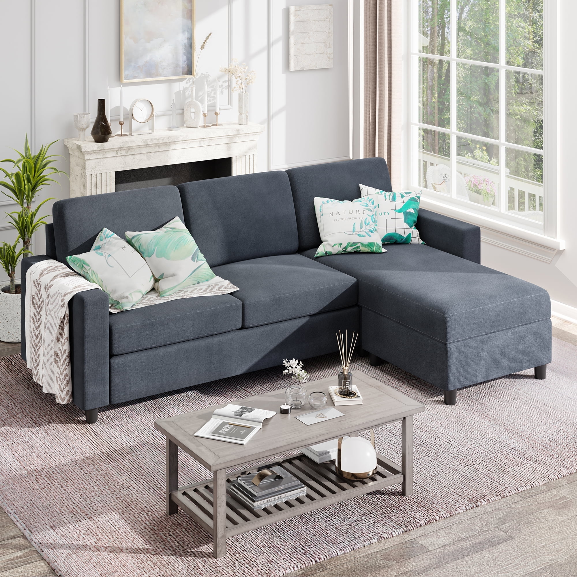 Modern Dark Gray Convertible Sectional Sofa
