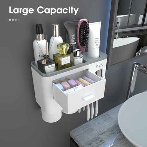 Wall-Mounted Toothbrush Holder with Toothpaste Dispenser