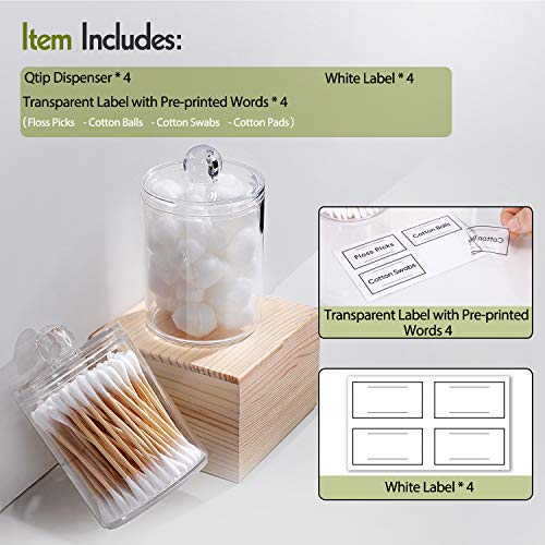 4 Pack Clear Qtip and Cotton Swab Holder
