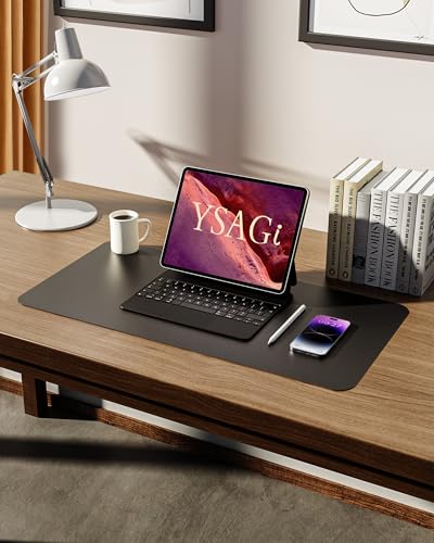 Black Leather Desk Pad Protector - Large, Non-Slip